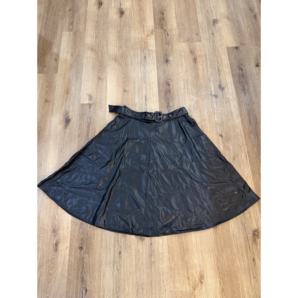 Cider Goth Grunge Punk Faux Leather Midi Skirt Women 1XL Black Belted High Rise
